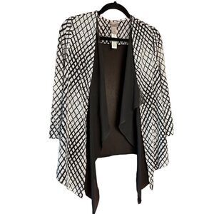 Easywear by Chicos Women's Black Argyle Diamond Kimono Cape Size 0